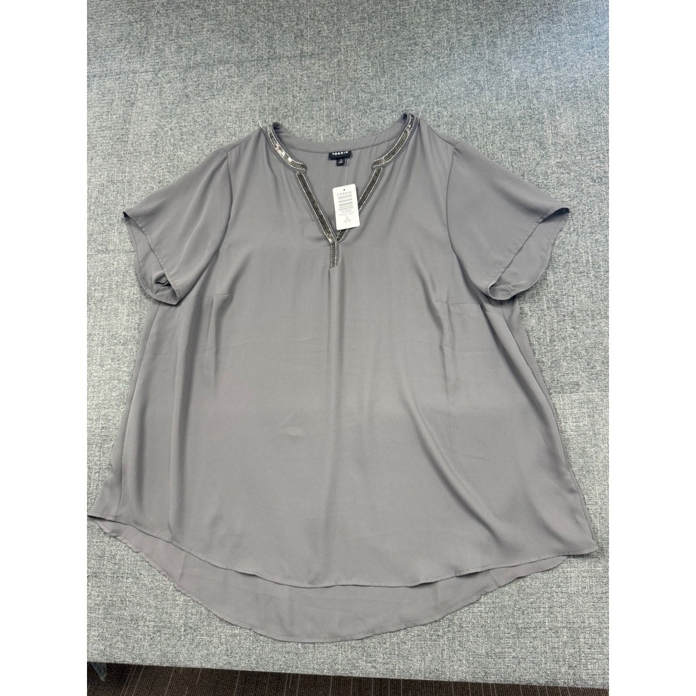 Torrid Grey Sequin Trim Georgette Split Neck Hi-Lo Blouse 1X 14-16 NEW